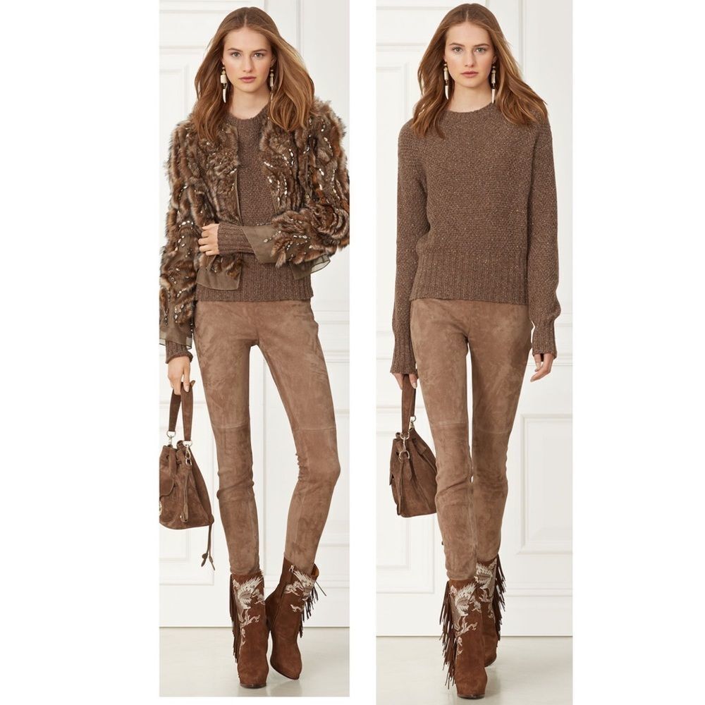 Ralph Lauren Fall 2015 Runway Collection Morel Suede Embroidered Fringe Boot - Picture 6 of 17